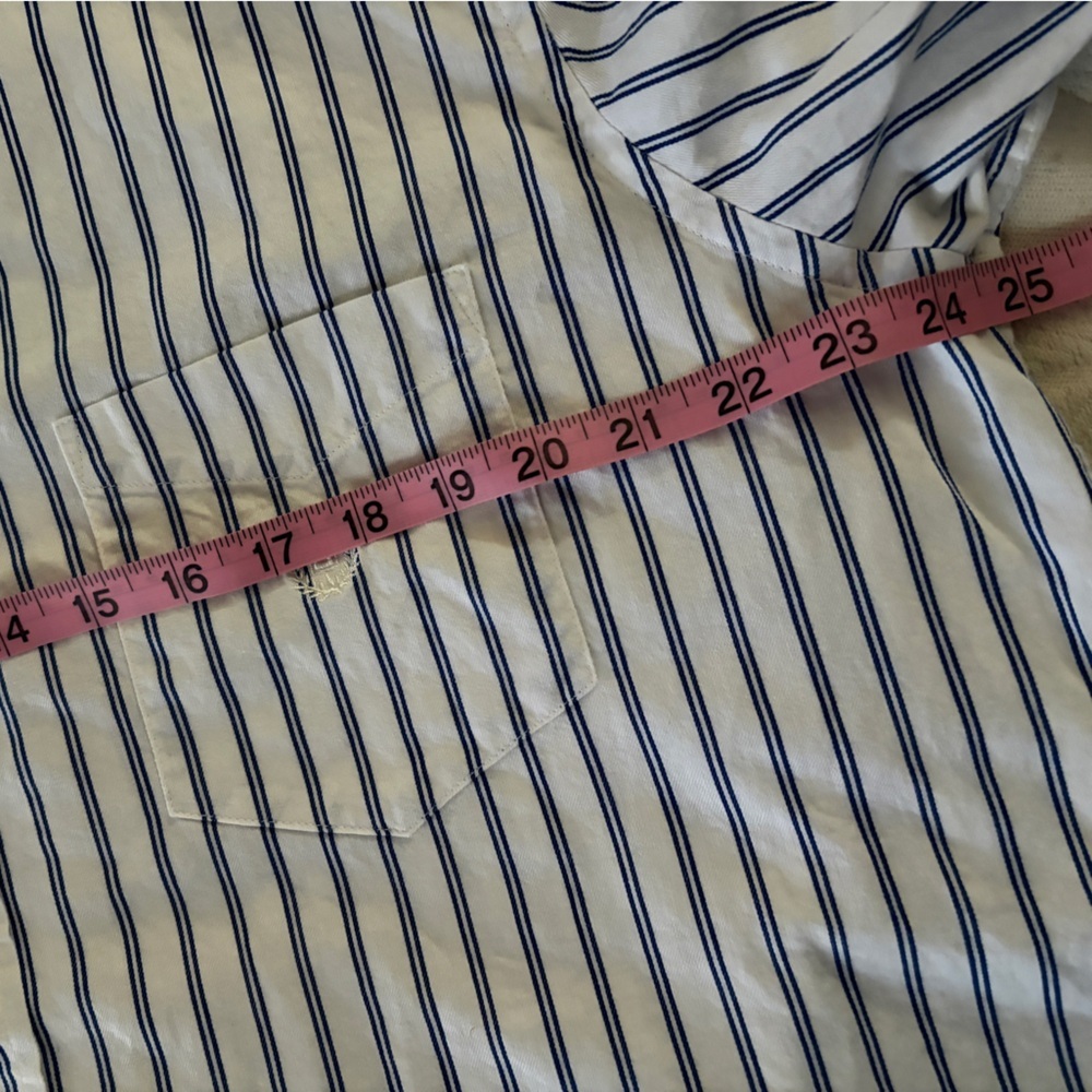 Excellent condition Chaps size L Men's White and Blue Striped Button Down Shirt - Picture 8 of 11
